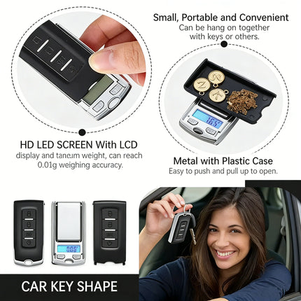 Car Key Shape Mini Digital Pocket Scale 0.01g Precision 100g/200g Portable Electronic Gram Scale LCD