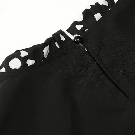 Plus Size Polka Dot Top with Panel Design Elegant Black Long Sleeve Blouse for Vacation Chic and Versatile Casual Wear
