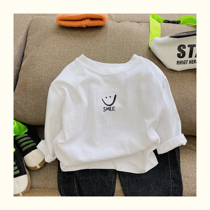1-7T Kids Boys Spring Basic T-shirt Children Autumn Long Sleeved White Pullover Baby Girls Pure Cotton Loose T-shirt Top Clothes
