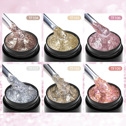 7PCS/SET Glitter Nail Polish,Sparkly Shiny UV LED Soak Off 6Colors Gel Polish Kit Home DIY Manicure Nail Salon Varnish With Tool