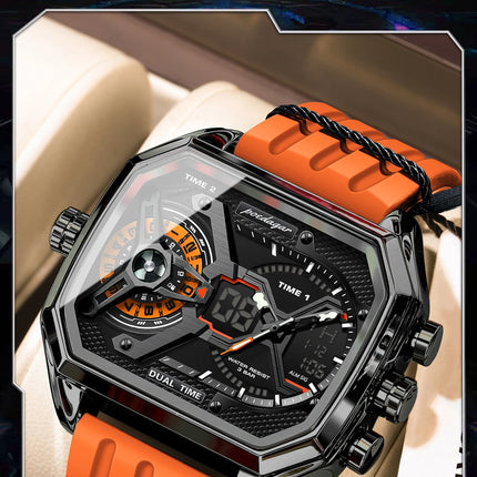 POEDAGAR Sports Men Wristwatch Date Week Chronograph Luminous LED Man Clock Silicone Strap Electronic Men's Quartz Watches Reloj