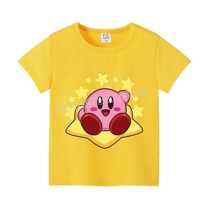 Star Kirbys Summer Short Sleeve Kid Cute T-shirt Colorful Tops Baby Cartoon Fashion Tee Kawaii Game Boy Girl Casual Clothes Gift