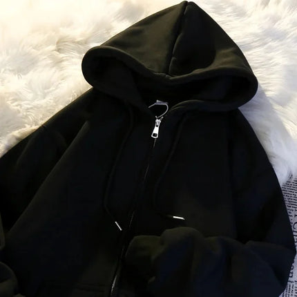 Women's Oversize Hoodie Jacket Thickened Cotton Polyester Zipper Cardigan Fleece Outerwear Lazy Style Solid Color Coat