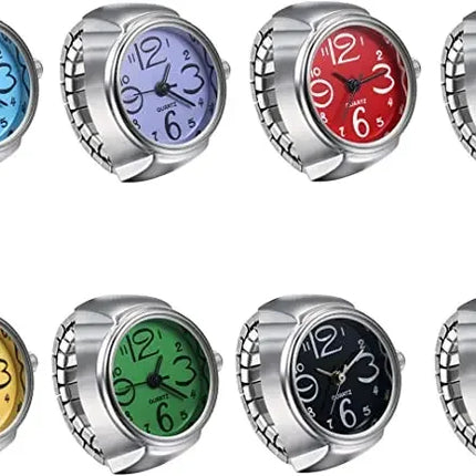 Vintage Punk Finger Watch Mini Elastic Strap Alloy Watches Couple Rings Jewelry Clock Retro Roman Quartz Watch Rings Women Men
