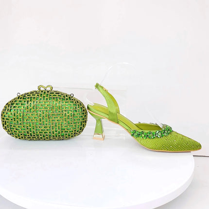 Insightlink Lady High Heels Crystals Shoes and Bag Set Rhinestone Handbag with Sandals for Wedding Gems Clutch Purse with Shoes