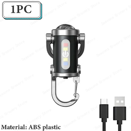 Mini Keychain Flashlight Rechargeable COB Pocket Work Light with Hook Emergency Warning Lamp for Camping Hiking Walking Outdoor