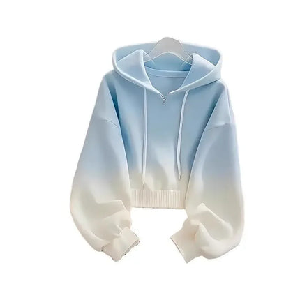 Plus Size Gradual Blue Loose Hoodie Women's Fashionable Versatile Summer Sweatshirt Korean Style Lazy Top Large 2-300 Pounds