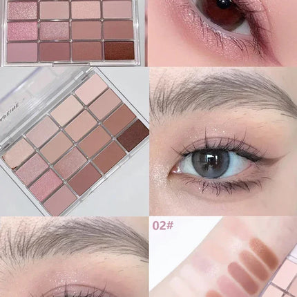 16 Colors Eyeshadow Palette Low Saturation Rose Pink Pearly Matte Glitter Eyeshadow Shiny Eye Shadow Long-lasting Eye Makeup