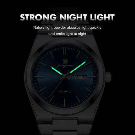 PAAZOMU Luxury Quartz Men's Wristwatch Sport Men Watches Waterproof Luminous Date Week Stainless Steel Men's Watch Male Reloj+box