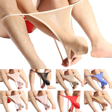 Men's Sexy Thongs Seamless Sheer See Through Stretch Pantyhose Underwear Sexy Briefs Soft Pouch Bikinis Open Back Lingeries