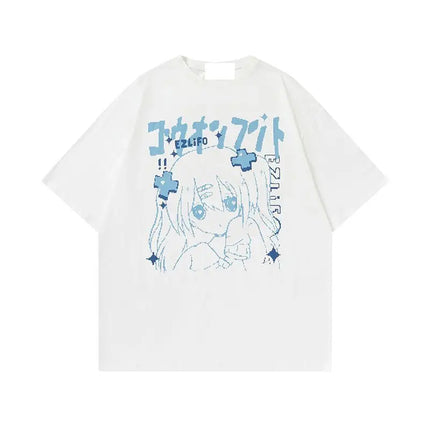 Women's Japanese Cartoon Anime Printed Cotton Short-sleeved T-shirt Harajuku Loose Half-sleeved Top Women's Summer Clothes