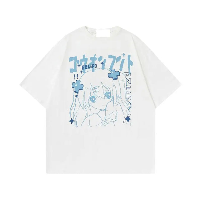 Women's Japanese Cartoon Anime Printed Cotton Short-sleeved T-shirt Harajuku Loose Half-sleeved Top Women's Summer Clothes