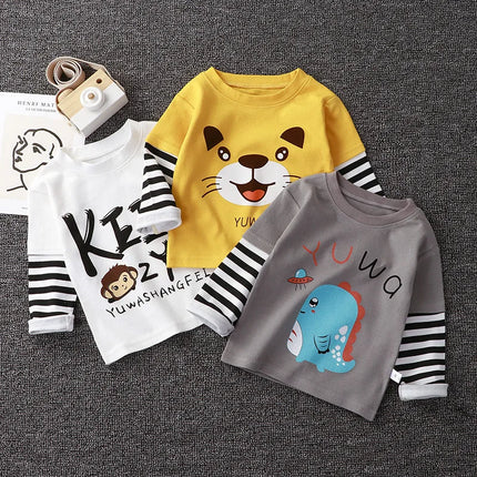 Spring and Autumn Children's T-Shirt Boys Girls Long-Sleeved Tops 0-5 Years Old Cartoon Base Layer Shirt Baby Children's Clothing