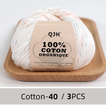 3PCS 100% Organic Cotton Yarn Machine Washable For Adult Baby Sweaters/Gloves/Scarves/Hats Etc. 50 gr (1.76 oz) 125 m (136 yrd)