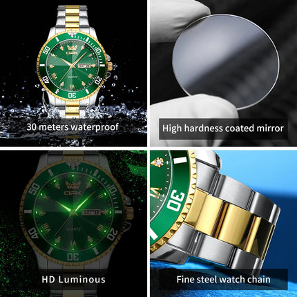 OPK 8171 Men's Watches Simple Casual Original Quartz Watch for Man Waterproof Stainleess Steel Luminous Dual Calendar Display