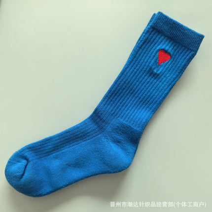 Casual Cotton Crew Socks with Embroidered Hearts Unisex Ankle High Sweat Absorbing Black White Grey Trendy Socks for Sports