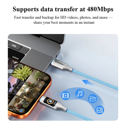 PD60W USB C Cable With Light Display Nylon Braided Type C Fast Charging Cable 480Mbps Data Transfer For iphone  For xiaomi