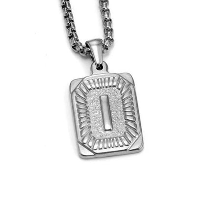 Men's 18K Gold Square Double-Sided 26 English Letter Pendant Titanium Steel Jewelry Necklace