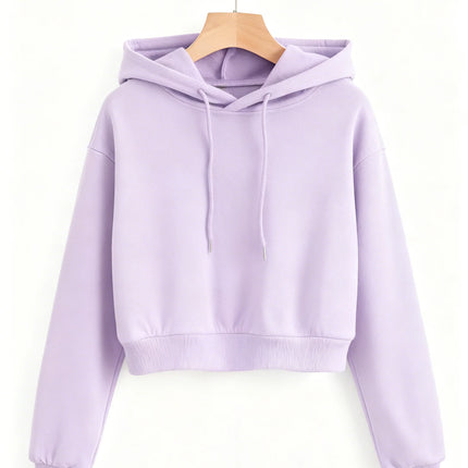 Street Style Solid Color Autumn Winter Cropped Sweatshirt Crop Top Hoodie Y2k Sweatshirts Fashion Casual Style Clothes