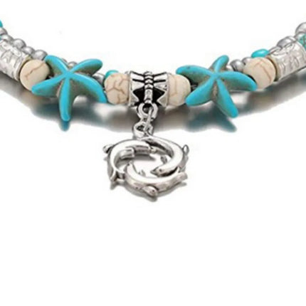 Beach Boho Wave Sea Star Dolphin Turquoise Bead Turtle Foot Chain Anklet  For Women Jewelry