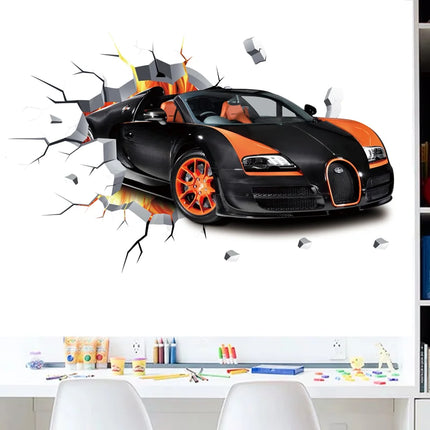 3D Supercar Vehicle Wall Stickers Wild jeep Broken Wall Poster Wall Art Car Decal Kids Room Decoration murals Boys Favors