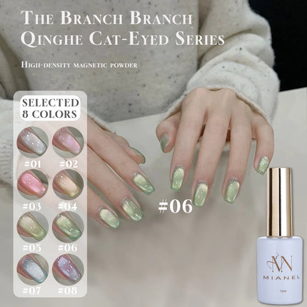 MIANEL 12ML 1-8PCS Lychee Green Lotus Ultra Sparkling Cat Eye Gel Polish High-Density Mirror Glass Bead 2025 Autumn New Arrival