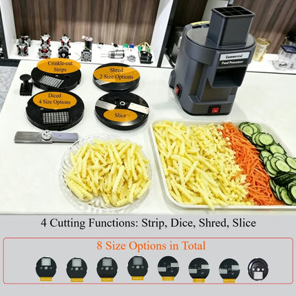 New 8 IN 1 Commercial Electric Food Processor Multifunctional Vegetable Cutter for Dicing, Slicing, Shredding and Strip Cutting