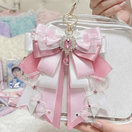 Cute Anime Ita Bag Accessories Rhinestone Multi-layered Bow Double Layer Ribbon Bow Pendant Keyring Attachment Convenient