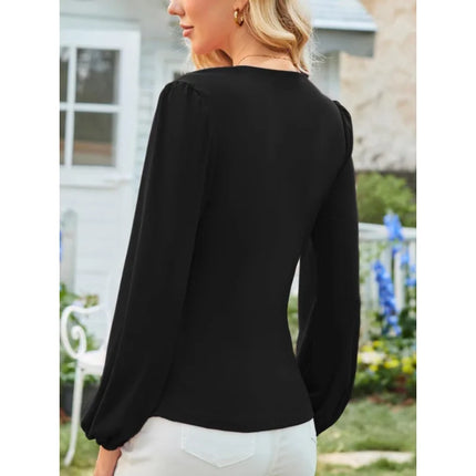 Plus Size 1XL-5XL Women's Fashionable V-neck Pleated Elegant Blouse Shirt Ladies Casual Long Sleeved Comfortable Shirt