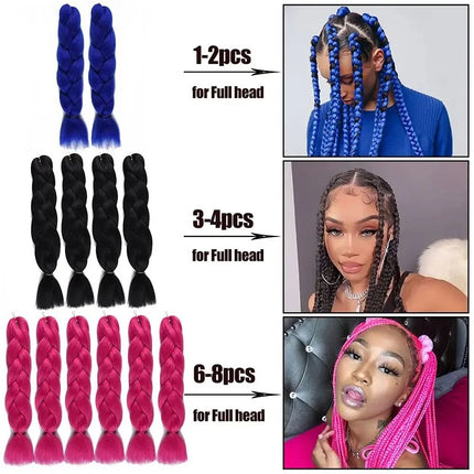 Synthetic Jumbo Braids Hair 24Inch Braiding Hair Extensions Ombre Fake Hair For Crochet Box Braid Blue Purple for Women