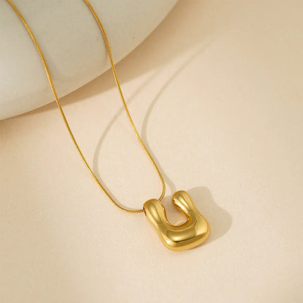 CARLIDANA Initial Stainless Steel Women Gold Plated Bubble Balloon Letter Personalized Round Snake Chain Chunky Name Necklace
