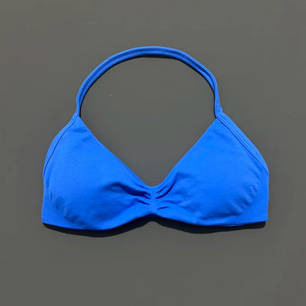 HISTELLO Impacts Strappy Bra Gym Top Women High Support Thin Strap Halter Sports Seamless Bra Scrunch Push-up Workout Yoga Tanks