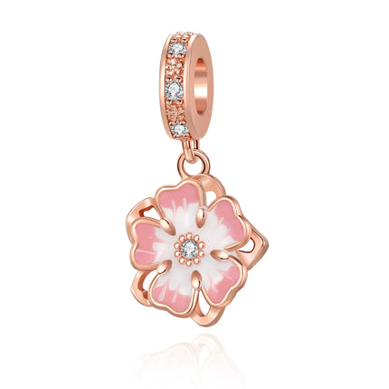 925 Silver Flowers Bouquet Rose Sunflower Blossom Petal Charms Beads Pendant Bracelet Necklace DIY Valentine's Day Gift Jewelry