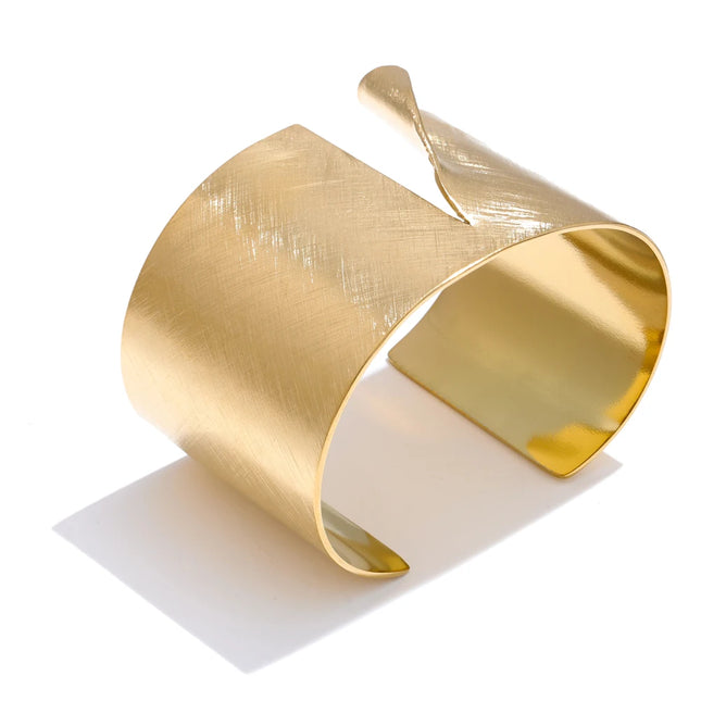 Yhpup 60mm Wire Drawing Polished Metal Cuff Wide Bracelet Bangle Minimalist Statement Stainless Steel Statement Wrist Jewelry