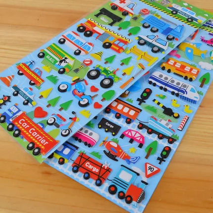 6 Sheets 3D Bubble Sticker Car Truck Plane Traffic Waterproof Cartoon Anime Stickers For Girl Boy Kids Funny Educational Toys