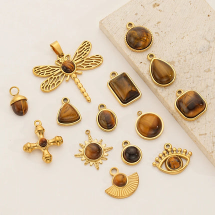 2-5pcs Stainless Steel Water Drop Butterfly Cross Natural Stone Pendant DIY Fashion Jewelry Accessories Manufacturing Supplies