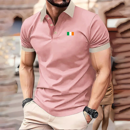 Parisian print short-sleeved polo shirt for men's casual style, multi-functional lapel shirt, summer street men's casual breatha