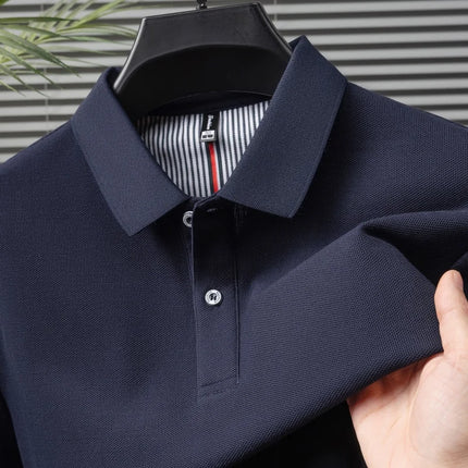 100% Pure Cotton Short-Sleeved Men's Polo Shirt Summer Boutique Fashion High-Quality Top Solid Color Collar Back Striped T-Shirt