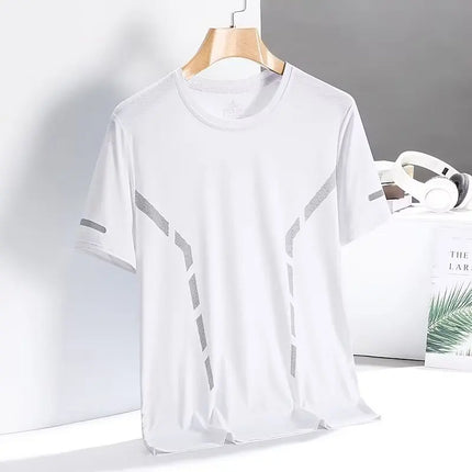 Ice Silk Short Sleeve T-Shirt Men's Summer Thin Quick Dry Mesh Sport Fitness Half Sleeve Casual Elastic T Summer Wear