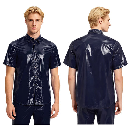 Men Glossy Waterproof Shirt Pants Raincoat Windbreaker for Camping Fishing Hiking Cycling Climbing Yoga Sauna Hip Hop Dance