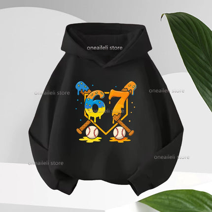 Spring Autumn Graphic Funny 67 Children's Hoodies Sweatshirt Casual Hip Hop Long-sleeve Fleece Boy Girl Kid Warm Hooded Pullover
