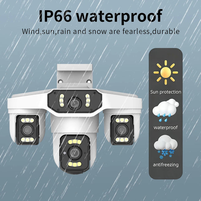 8K 15MP Security WIFI Camera Three Screen Outdoor Cam Four Lens AI Human Detection Waterproof CCTV Video IP Cameras Onvif Yoosee