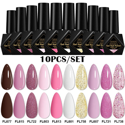10pcs 10ml Gel Nail Polish Set HEMA TPO Free Red Coffee Brown Semi Permanent Soak Off UV Gel Varnish For Winter Nail Supplies