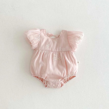 Summer new baby girl jumpsuit cute bubble sleeve embroidered cotton jumpsuit, comfortable children's clothing suitable for 0-2 y