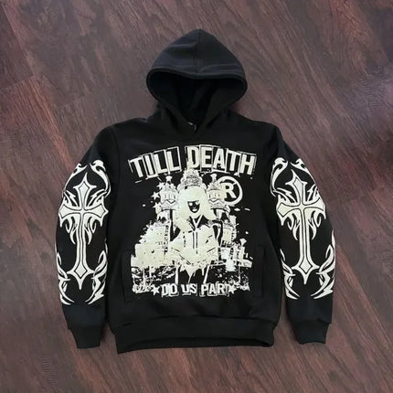 Hoodie with letter printing and cartoon pattern, hooded sweatshirt, 2026, Harajuku clothing, men's and women's tops, Gothic styl