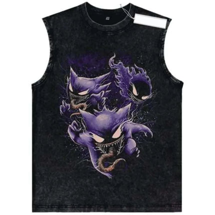 Retro Washed Pokemon Cartoon Tank Tops Men Women Vintage Classic Print Sleeveless Vest Street Style Soft Comfortable Summer Tops
