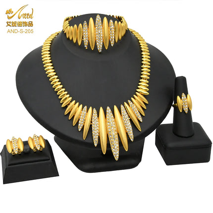 ANIID African Jewelry Set Big Necklace Dubai Ethiopian Gold Color Jewelery Earring Bracelet For Women Bridal Choker Wholesale