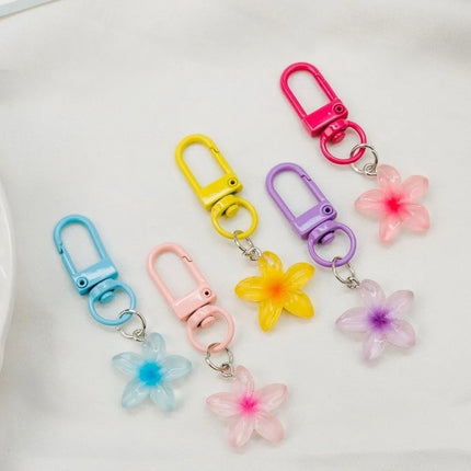 1/5Pcs New Sweet Colorful Flower Keychain Resin Rope Car Key Ring Hanging Jewelry Mini Keychain Girls