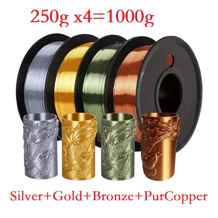 Silk Filament PLA 1.75mm 1kg/500g/250g 3D Printer Filament For Printing Toys Shiny Smooth PLA+ Gold Silver Red Blue High Speed