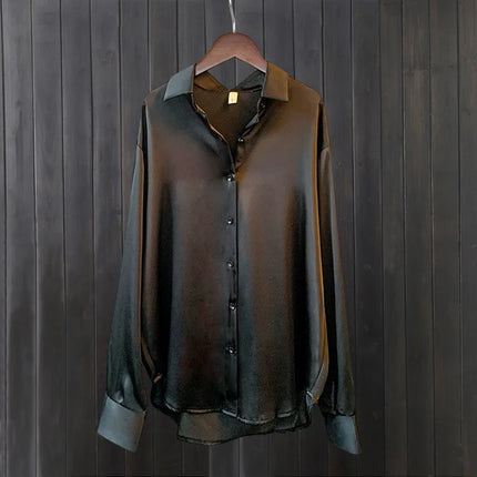 Satin shirt women's spring and summer sun protection shirt casual loose and versatile drape long-sleeved shirt thin smooth top